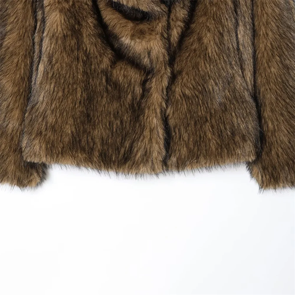 الخريف والشتاء الملابس النسائية الجديدة الراقية عارضة فو الفراء تأثير طية صدر السترة بأكمام طويلة الدافئة فروي سترة قصيرة