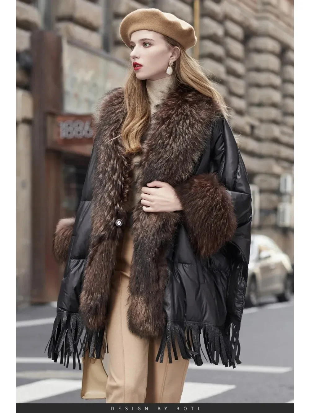 2024 European Trend Fashion America Winter Jacket Women Real Raccoon Fur Streetwear Fashion Cloak Duck Down Down Coat