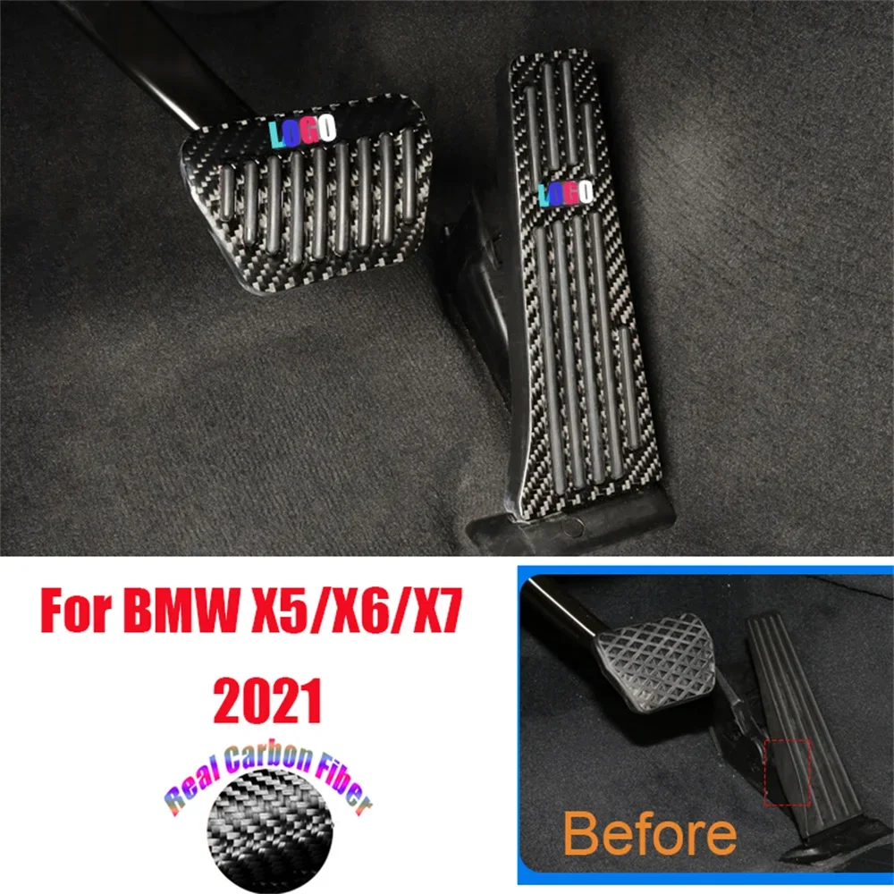 Real Carbon Fiber Foot Pedal For BMW X5 X6 X7 2021 Rest Brake Pedal Rest Pedal Pads Mats Cover AT MT Transmission Auto Racing