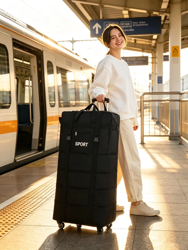 Oxford Cloth Waterproof Large Capacity Moving Travel Bag with Universal Wheels Folding Design Airline Check-In Bag for Youth