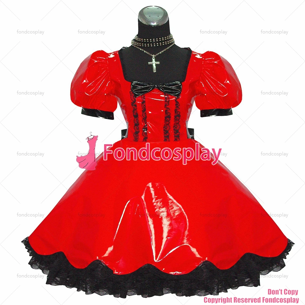 

fondcosplay adult sexy cross dressing sissy maid short Gothic Lolita Punk Red heavy Pvc Dress Cosplay Costume CD/TV[G382]