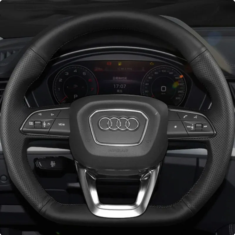 Fit For Audi Q3 2018-2019 Q5 SQ5 2017-2019 Q7 SQ7 2015-2019 Q8 SQ8 Hand-stitched carbon fiber suede car steering wheel cover