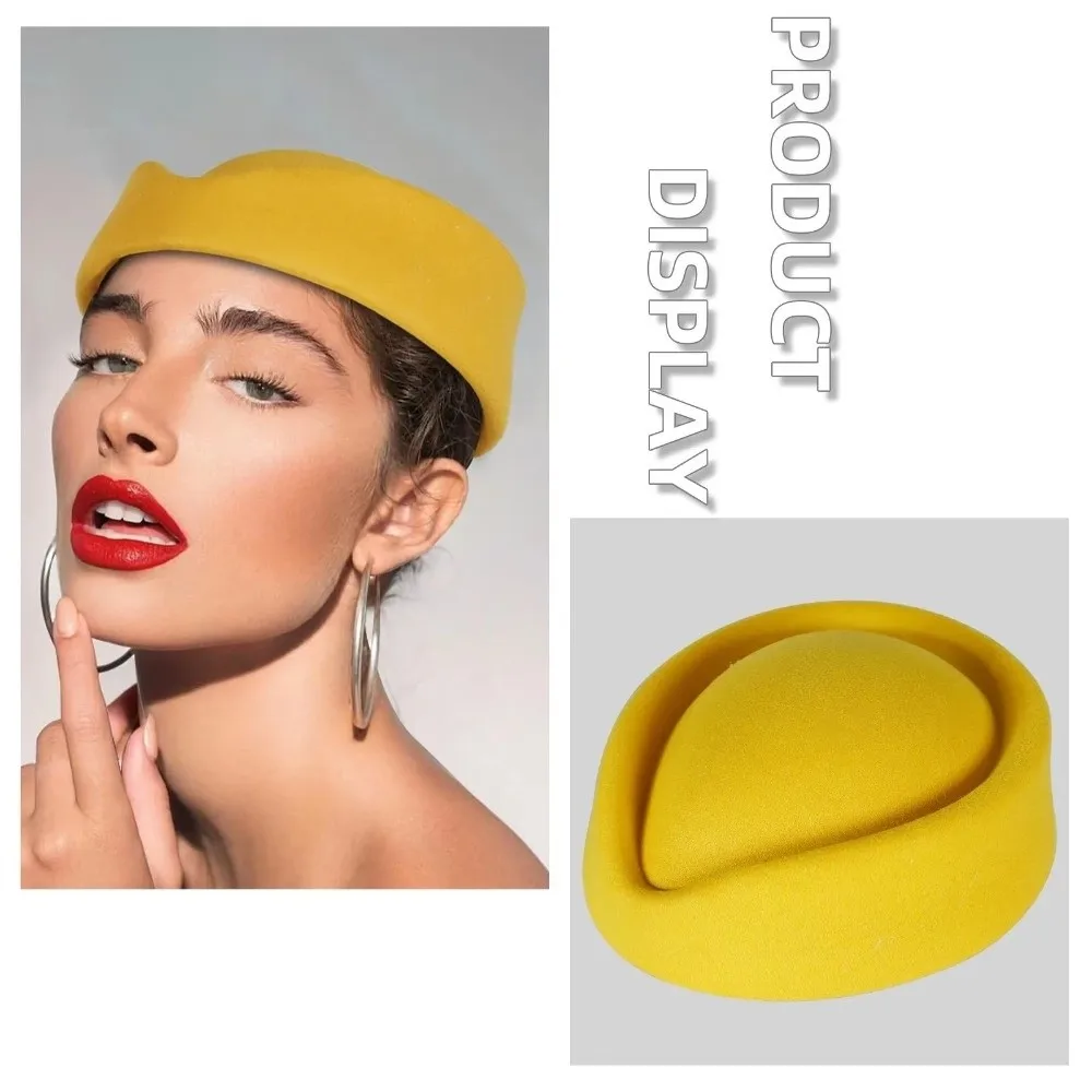 Versatile British Retro Top Hats Formal Concave Top Felt Beret Solid Flight Attendant Hat Women Headwear