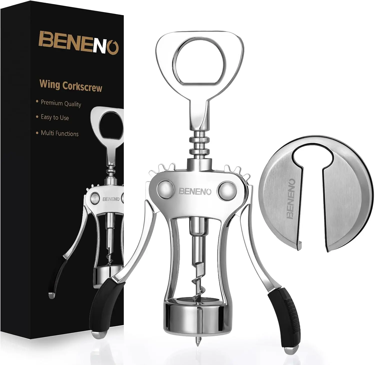 

Stainless Steel Wine Foil Cutter and Zinc Alloy Wing Corkscrew with Bottle Opener, Ash Silver