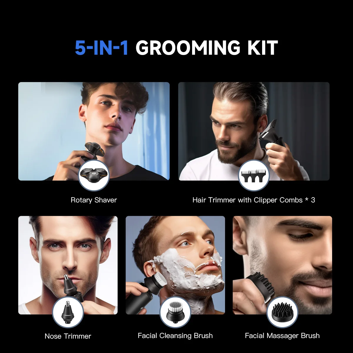 ENCHEN Electric Shaver Razor 5 in 1 Grooming Kit Beard Trimmer Nose Hair Trimmer Facial Brush Waterproof Shaver for Men - X8S-C