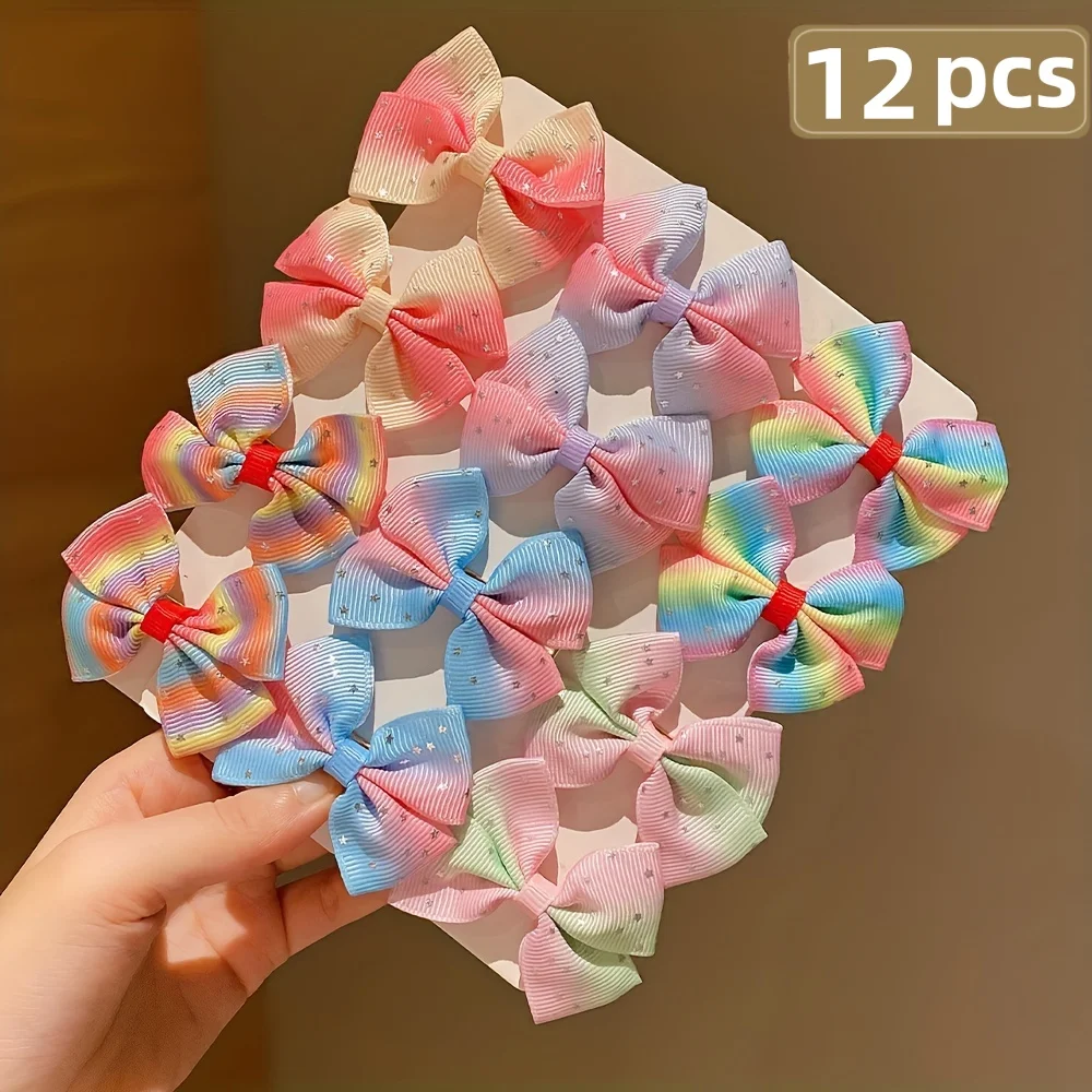 กิ๊บติดผมโบว์สีสันสดใส 12 ชิ้นเหมาะสําหรับของขวัญเด็กผู้หญิง