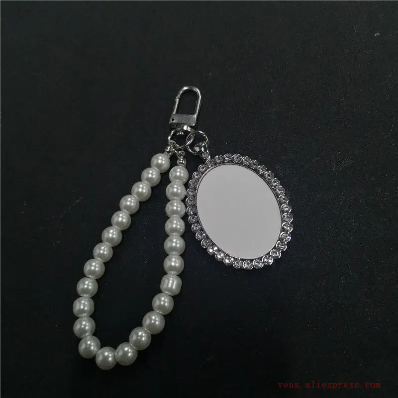 

sublimation blank bead key keychains with big oval charms keychain blank consumable materials 20pcs/lot