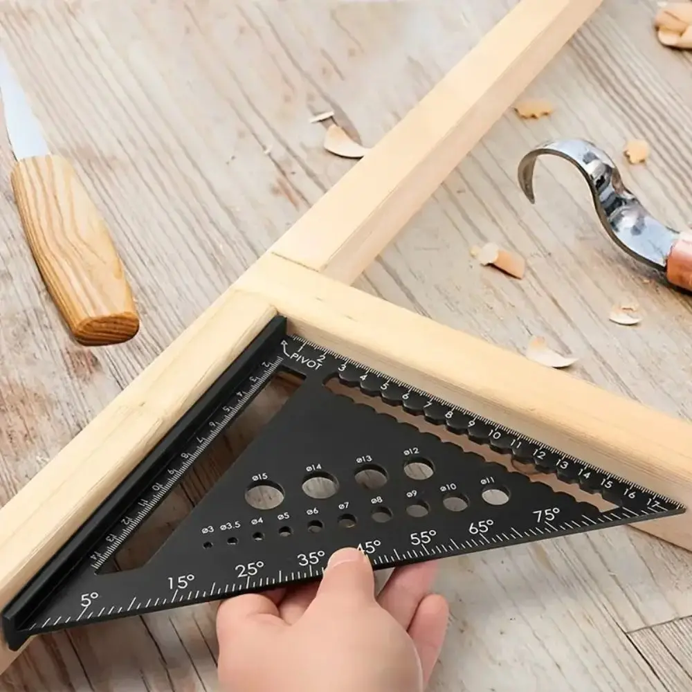 Angle Protractor Tri-Square Ruler High Precision Marker Triangle Gauge Metric and Imperial Aluminum Alloy Framing Tools Gauge