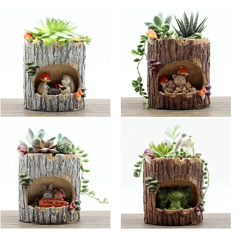 Cute Small Animal Family Flower Pot, Hedgehog Bear Frogs Figurine, Resina Flowerpot, Home Garden Desktop, Suculento Bonsai Plant Deco