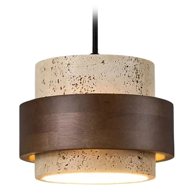 

【Festival】Bedroom Beside Chandelier Small Stone Light Wood Walnut Color Pendant Lamp Hanging Lighting Fixture Retro Bar Restaura