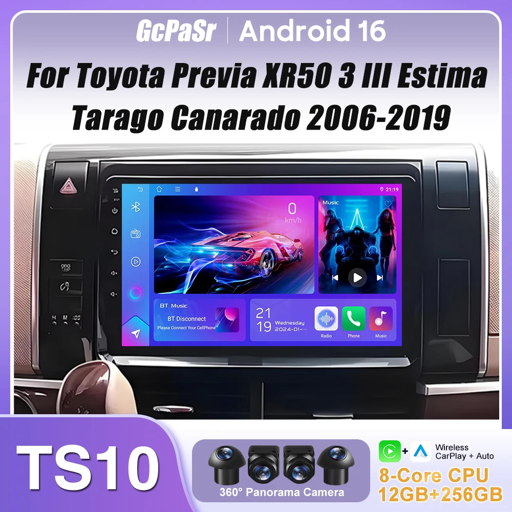 

Car Radio Carplay For Toyota Previa XR50 3 III Estima Tarago Canarado 2006-2019 Navigation GPS Android 16 5G Wifi No 2din 2K DVD