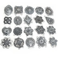 10pcs Antique Silver Plated Bohemian Vintage Flower Connector Charm Pendant DIY Necklace Bracelet Jewelry Making Accessories