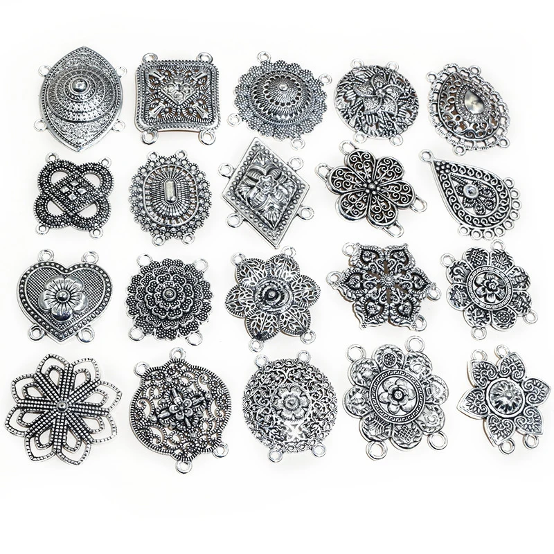 10 sztuk antyczne posrebrzane czeski Vintage złącze kwiatowe urok wisiorek naszyjnik DIY bransoletka akcesoria do wyrobu biżuterii