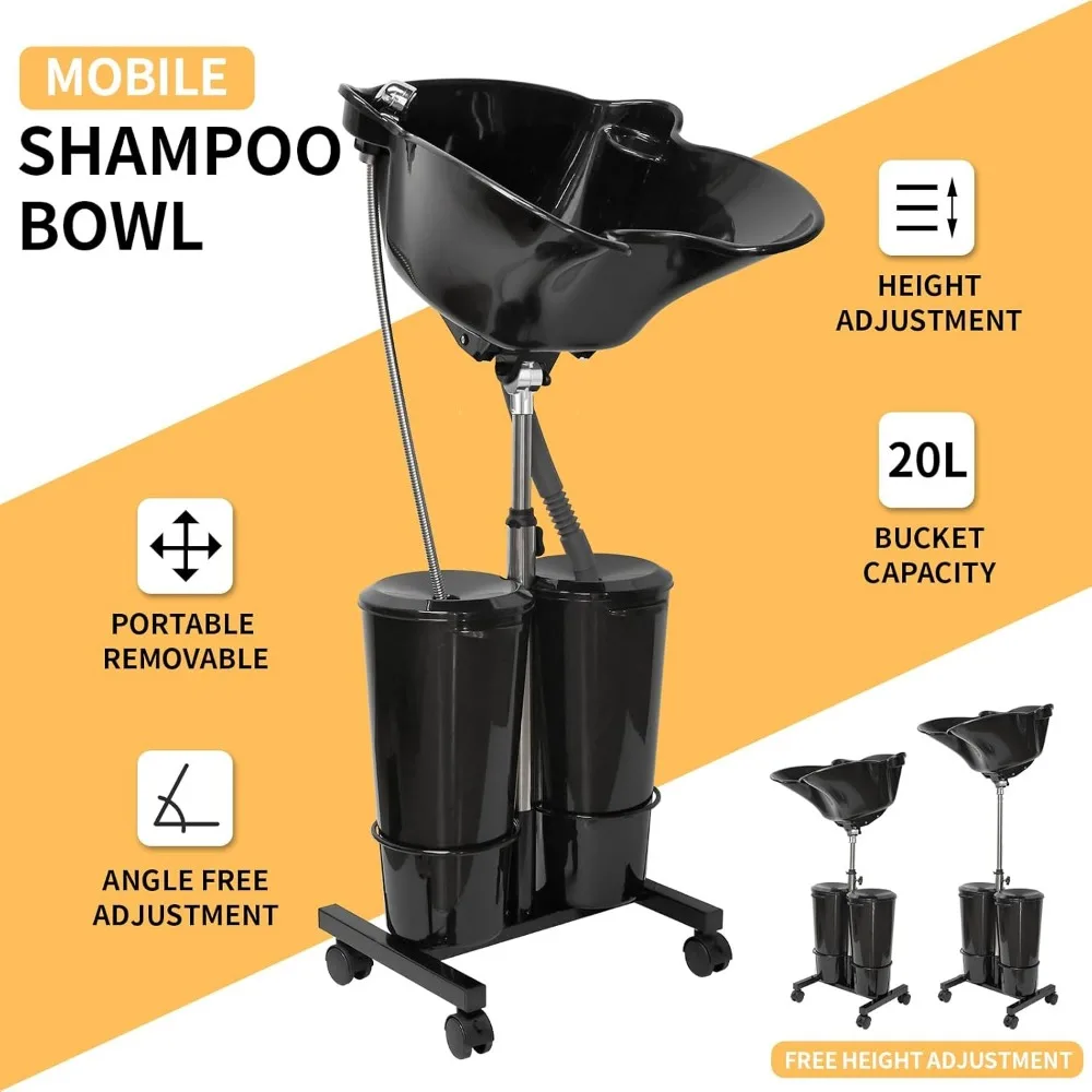 Portable Shampoo Bowl with Pump Washing Sink for Salon Wash Shampoo Bowl with Massage Brush with Shower Hose and Neck Rest