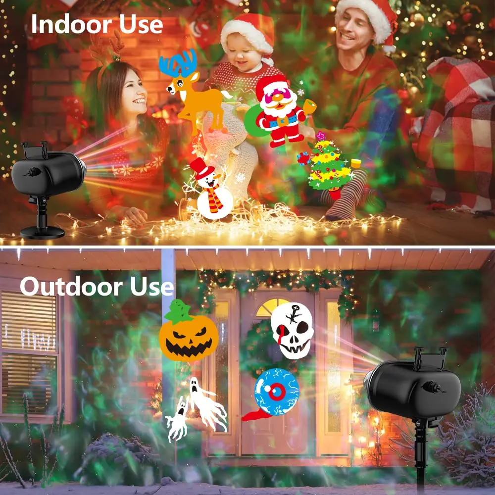 Halloween Christmas Projector Lights Outdoor 2-in-1 Ocean Holiday Projector Lights 16 Slides Patterns 10 Colors House Garden Yar