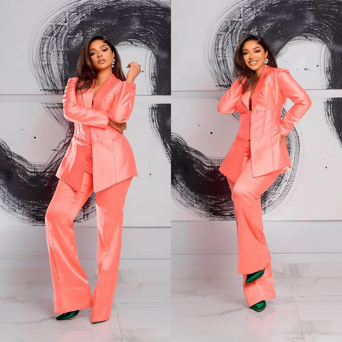 

Formal Women Suits Set For Wedding Long Blazer Jacket Pants 2 Pieces Prom Dress Bright Color Birthday Party Wear