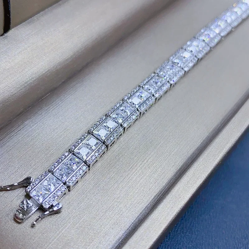 

3mm White Moissanite Diamond Chain Bracelet 925 Sterling Silver Bangle for Women Fine Wedding Jewelry