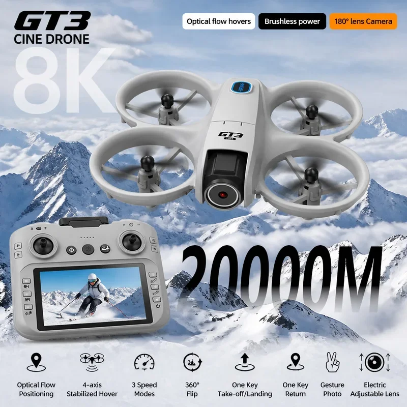 NOVO Drone GT3 Profissional 8K com Câmera Dupla, Evitação de Obstáculos Aéreos, Helicóptero Dobrável com Controle Remoto, Quadricóptero