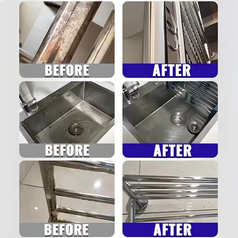 Powerful Metal Polishing Rust Removal Spray - Quick Iron Powder Residue Removal Brightens Metal Finish Suitable for All Metals