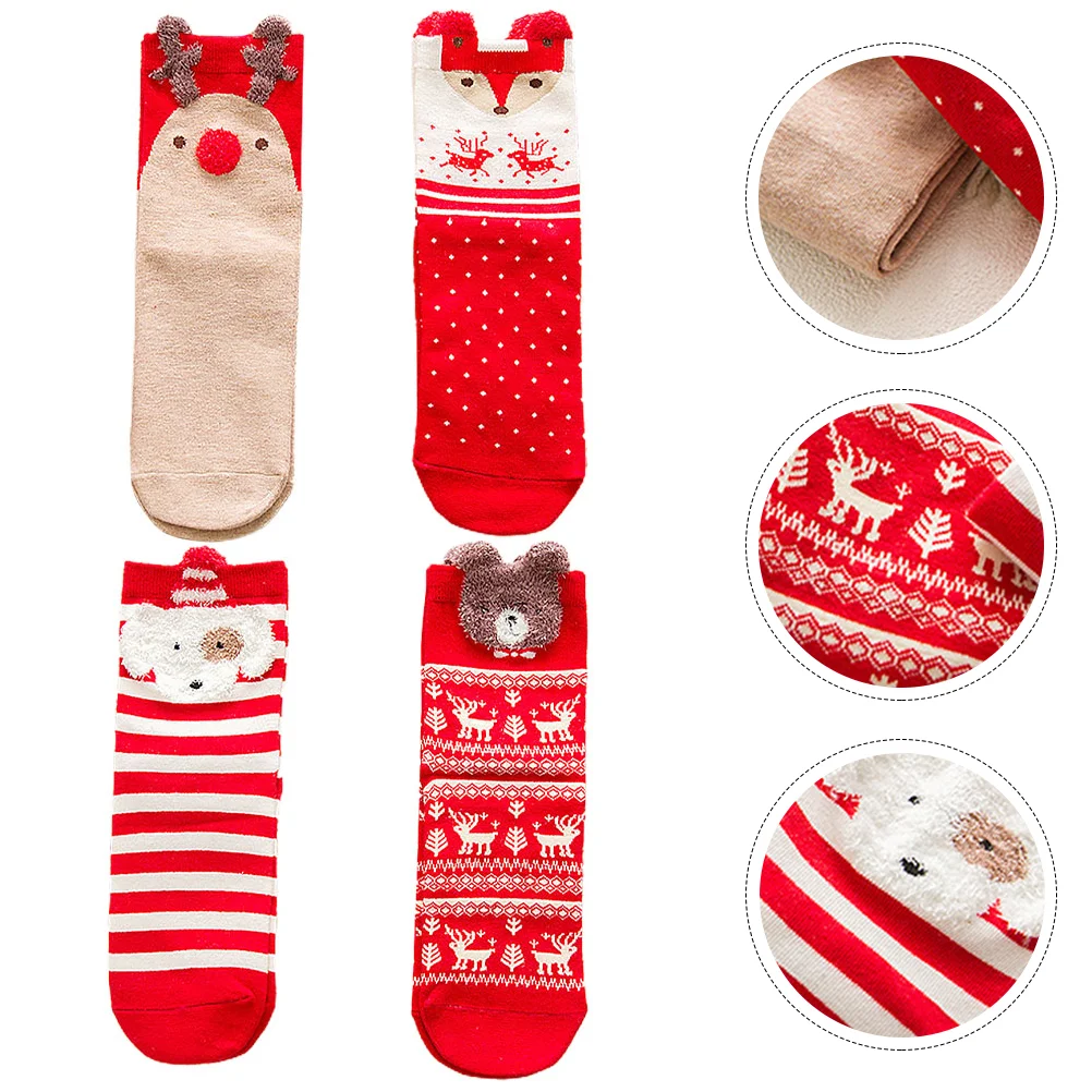 4 Pairs Christmas Stocking Socks for Women Gift Fluffy Autumn And Winter