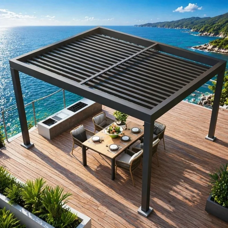 2026 New Fashionable Customized Size Waterproof Powder Coated Modern Aluminum Outdoor Shutter Sunshade Screen Pergola