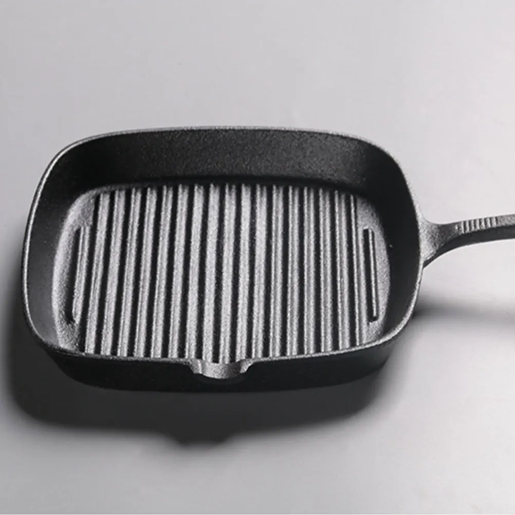 

Steak Skillet Uncoated Frying Pan Non stick Square Cast Iron Griddle Outdoor Camping Hiking Home Use Even Heat Safe