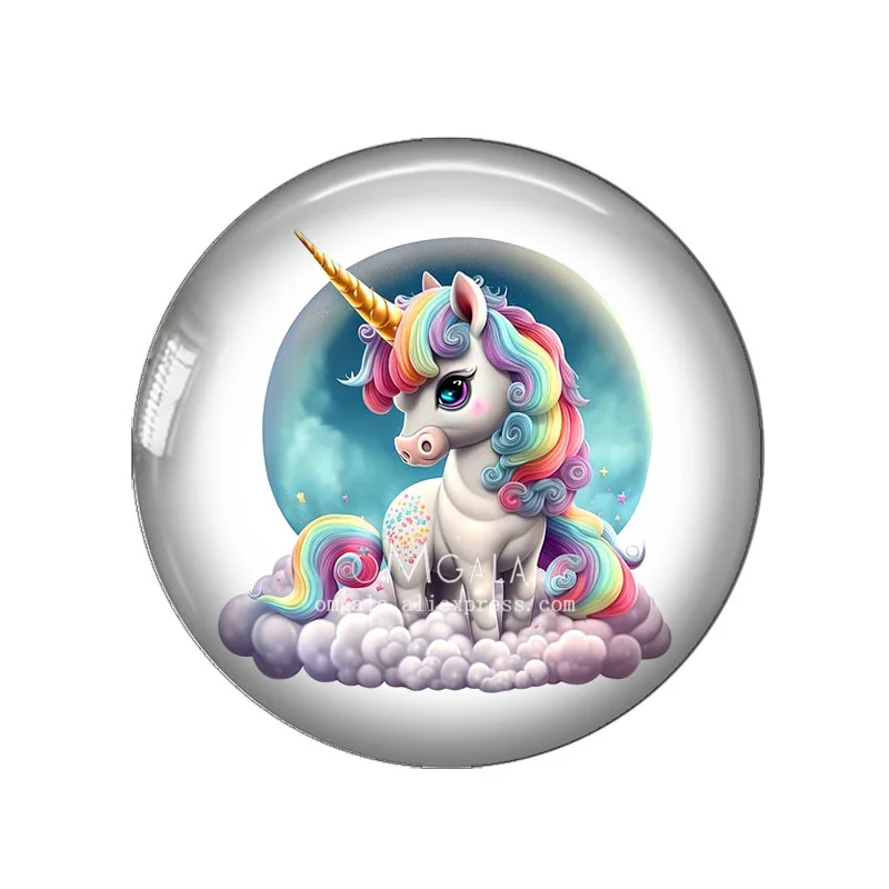 Lovely Cartoon Unicorn Patterns 12mm/18mm/20mm/25mm Round Photo glass cabochon demo flat back Making findings