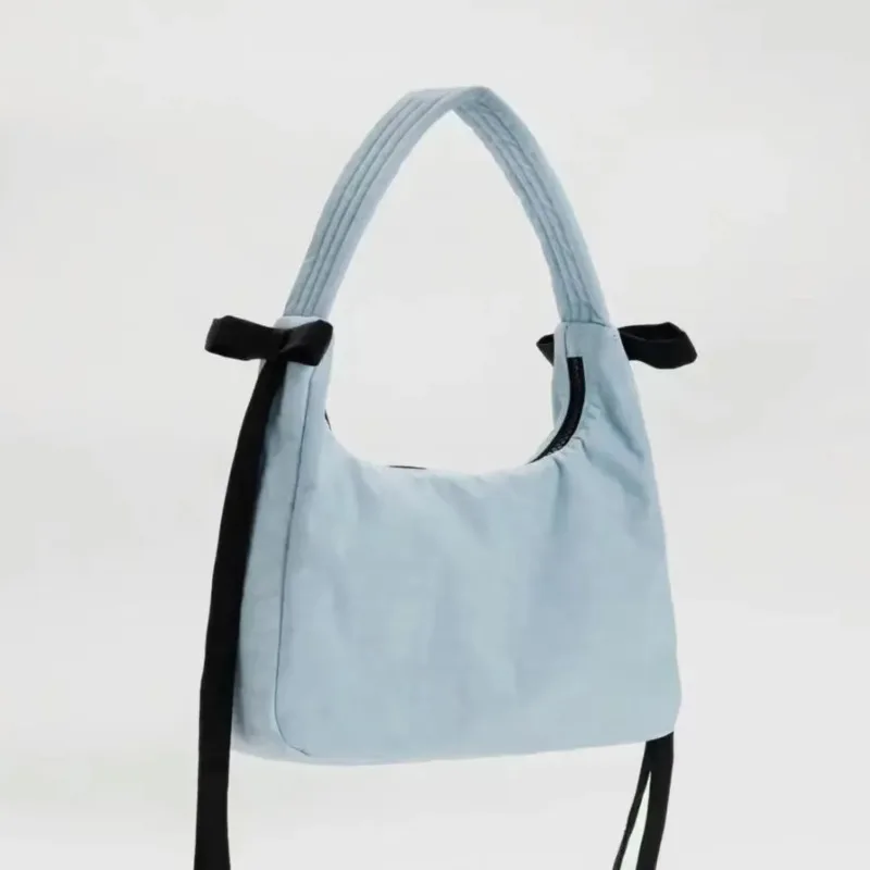 

Casual Small Bow Design Nylon Bag For WomenCasual Handbag Zipper Purse Vintage Lady Shoulder Bags Aesthetic Simple Bags