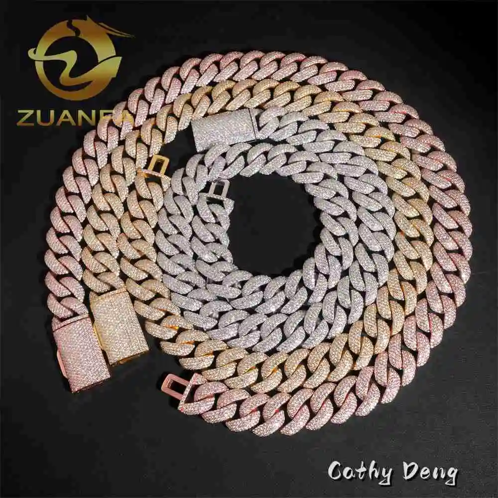 4rows 20mm Iced Out 925 Silver Moissanite Chain Link Cuban High Quality Hip Hop Jewelry Men Cuban Chain With GRA Certificate.