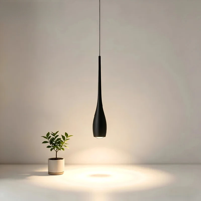 Modern Minimalist Water Drop LED Pendant Light Black Single Head Hanging Lamp for Bedroom Bedside Kitchen Island Decor