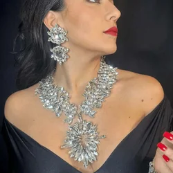 Stonefans Fashion 2pc/Set Wedding Crystal Larger Exaggerate Jewelry Set New Statement Bridesmaid Necklace and Earring Sets Women