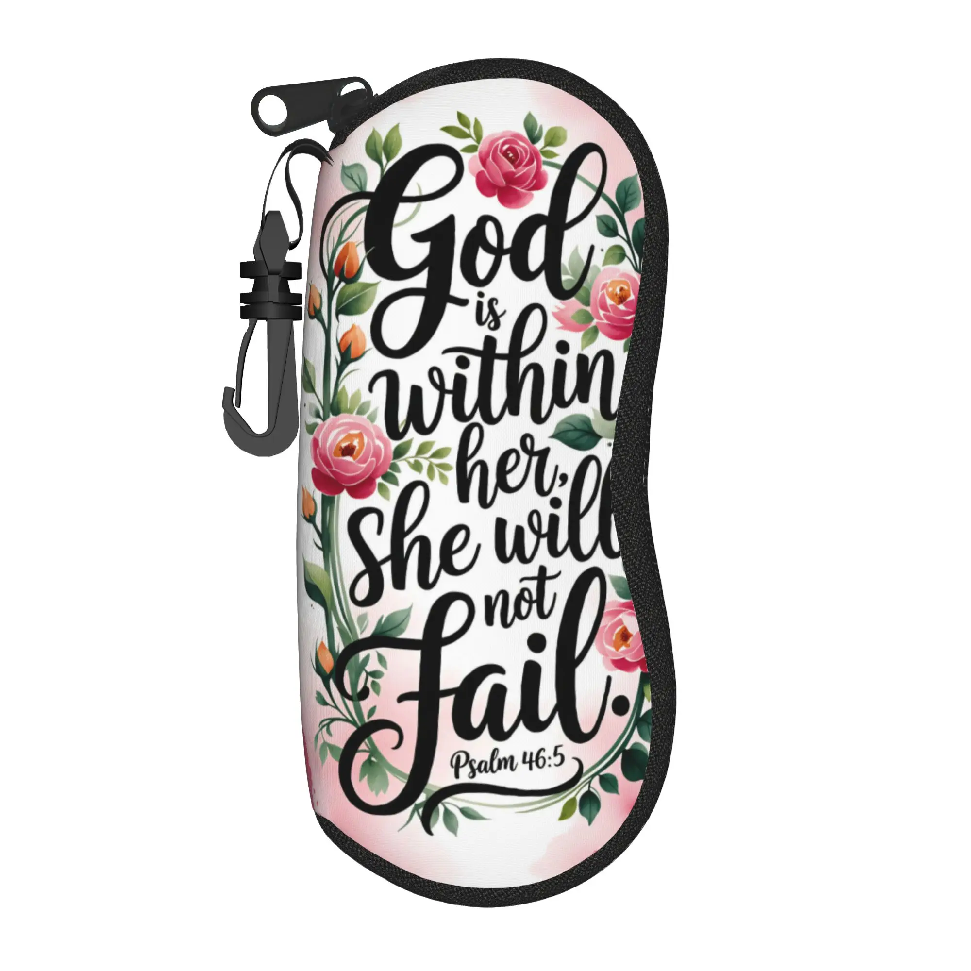 God is within in her She will not fall Glasses Case Cover Sunglasses Case Travel Retro Eyewear Storage Custom Unisex Glasses Box