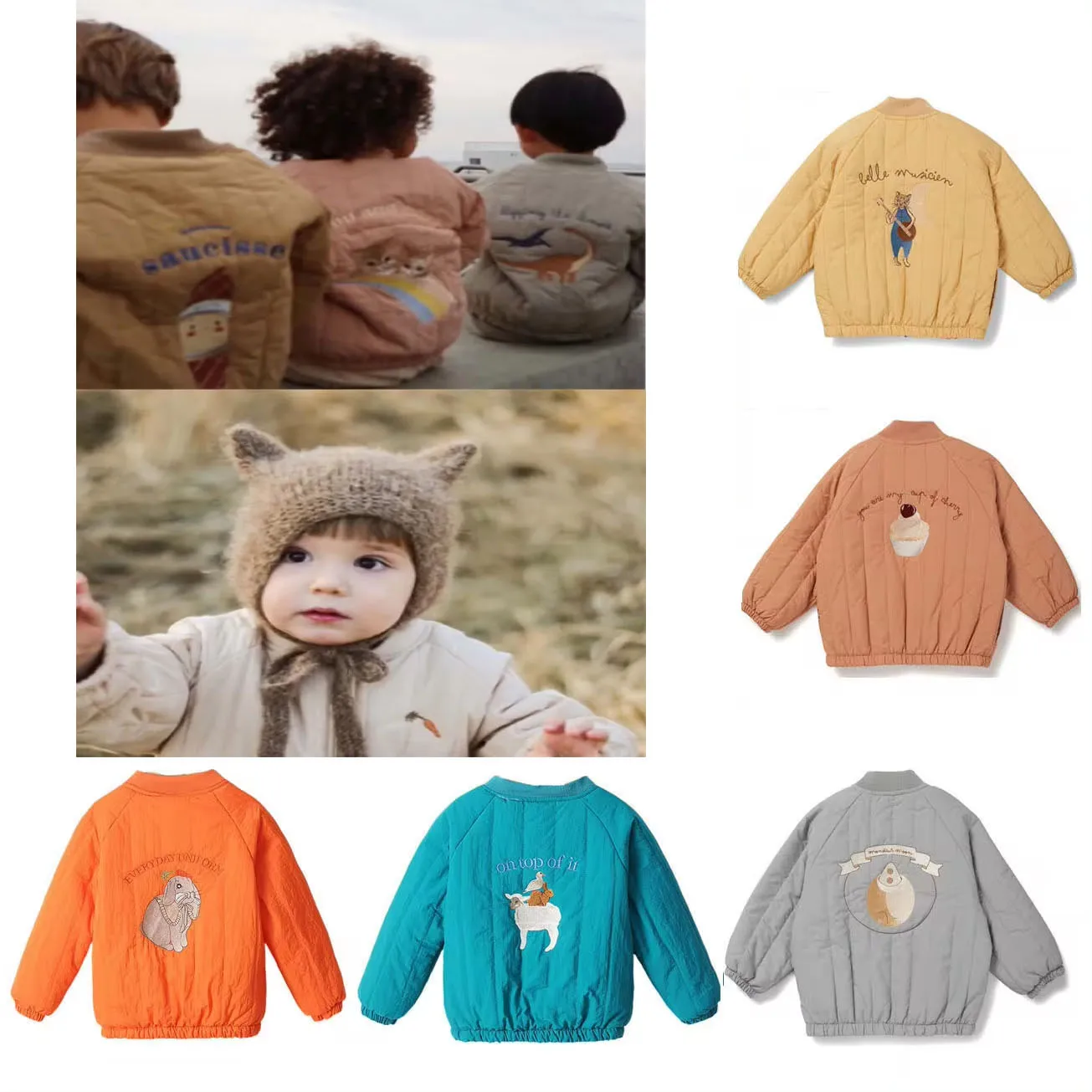 

Embroidery Cartoon Winter Plush Kids Jacket Warm Kids Outerwear Coats Thicken Windproof Girls Boys Cotton Coat Lining Plush