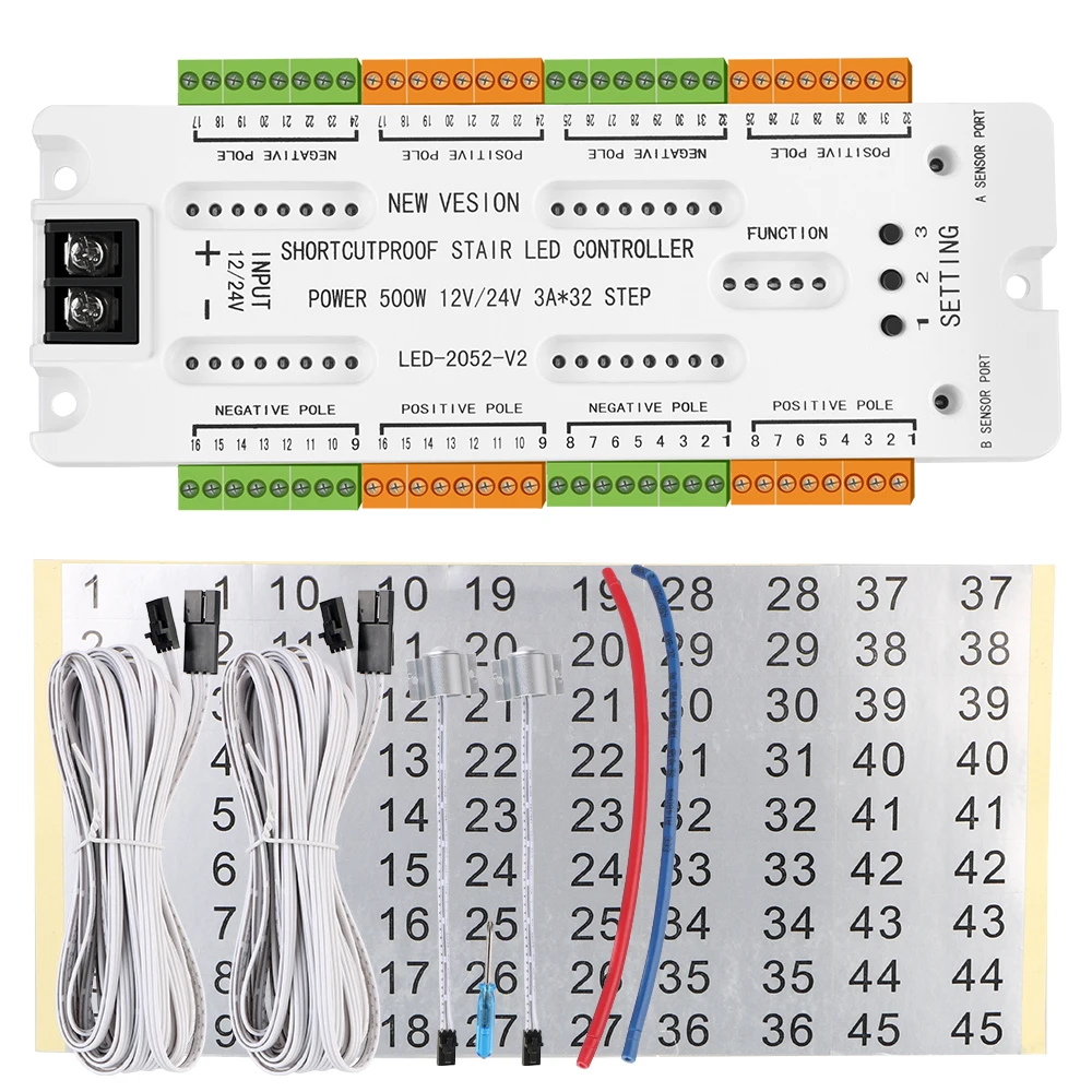 Imagem -04 - Escada Luz Noturna Evitar Controlador de Curto-circuito 32 Canais Escada Led Sensor de Movimento Luz Dc12v 24v