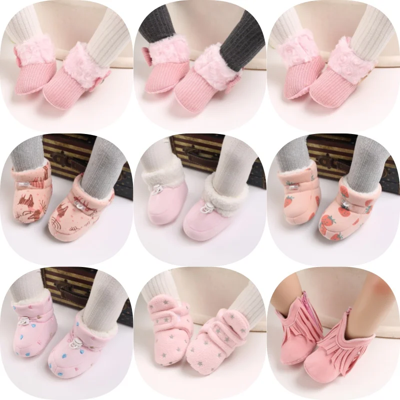 

Classic 0-18M Baby Autumn/Winter Boots Girl Baby Boy Pink Warm Shoes Solid Fashion Preschool Puzzle Ball The First Walking Shoe