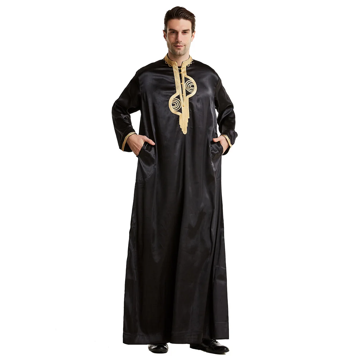 Eid Muslim Men Jubba Thobe Stand Collar Mens Long Dress Islamic Ramadan Long Robe Saudi Musulman Abaya Caftan Dubai Arab Dress