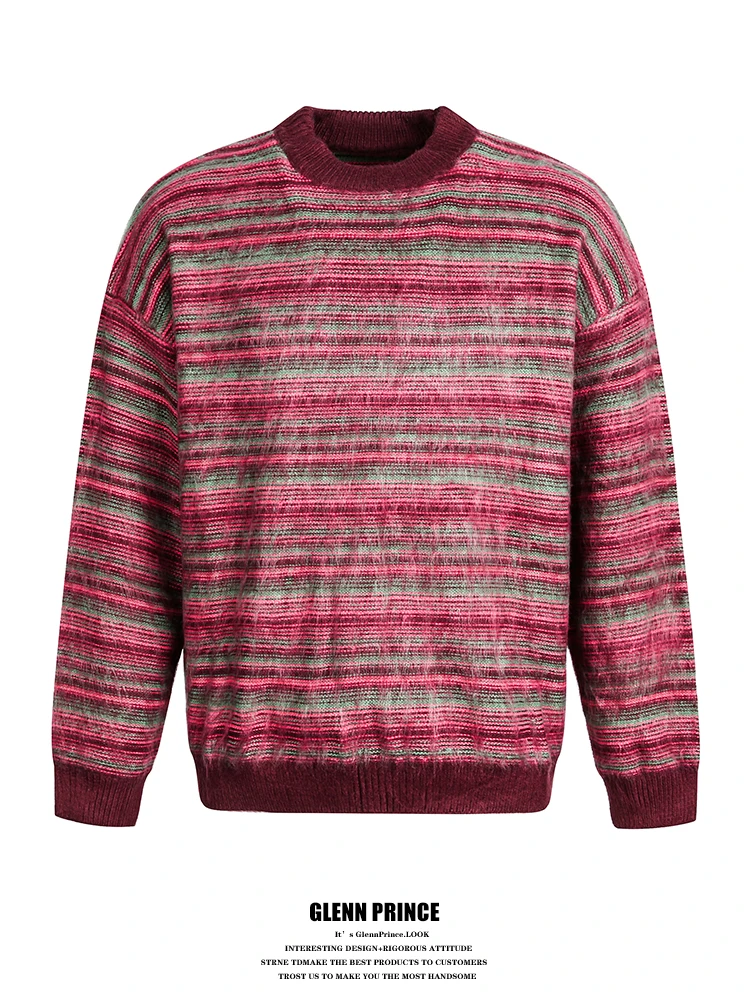

Retro Mixed Yarn Striped Camere Sweater Men's New Year Aosphere Autumn Winter Couple Overhead Knitted irt Soft Fluffy