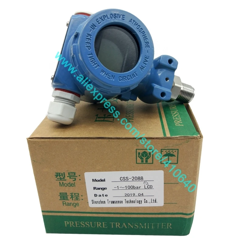 Factory Direct Delivery 4 to 20 mA LCD Display Pressure Transmitter -1 to 100 bar Diffused Silicon Pressure Transducer Ex proof