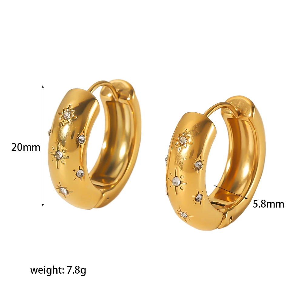 Großhandel Modische Zarte 18K Vergoldete Edelstahl-Ohrringe Minimalistische Chunky Farbige Zirkon-Huggie-Ohrringe für Damen – Detail 7
