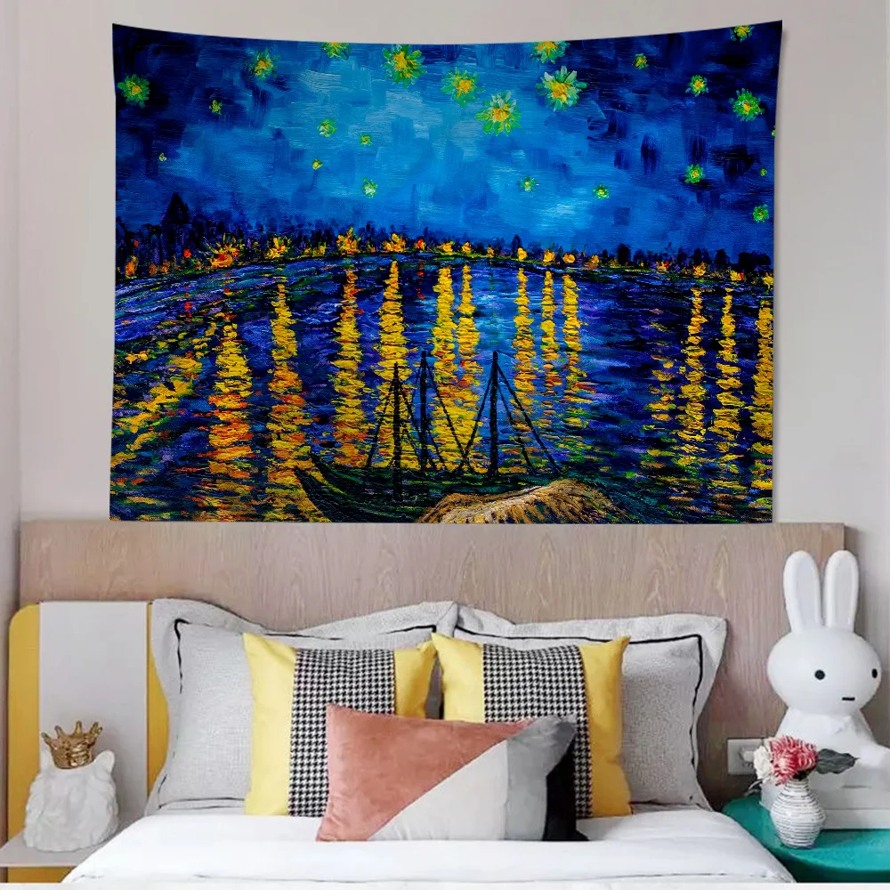 

Starry Night Van Gogh Tapestry Cartoon Tapestry Home Decoration hippie bohemian decoration divination Home Decor