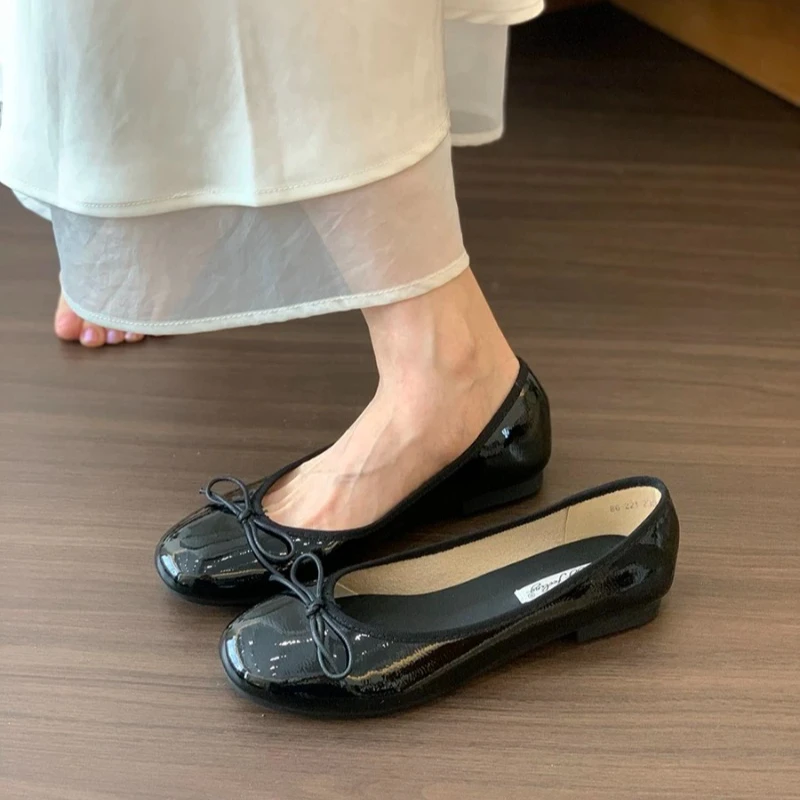 أحذية نسائية مسطحة بفيونكة عصرية للربيع والخريف طراز جديد أحذية فردية بفتحة ضحلة فرنسية كلاسيكية للنساء. #6