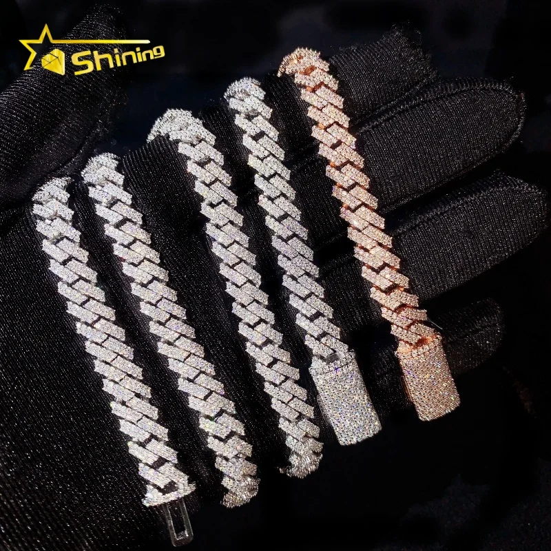 Out Iced 8MM 2Rows Moissanite Chain 925 Silver Jewelry Hip Hop Men D VVS Moissanite Cuban Link Chain Daily Wear..