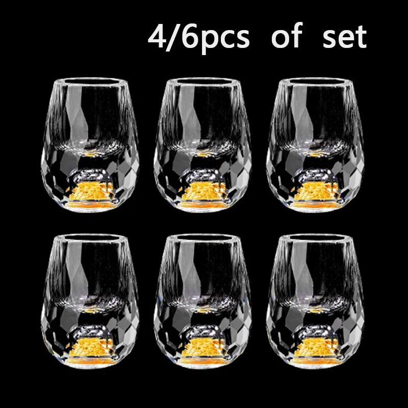 1/4/6pcs Diamond Crystal Liquor Glasses Set Vodka Shot Glass Wine Glasses Whiskey Glass Spirits Sake Soju Brandy Tea Cup 15ml