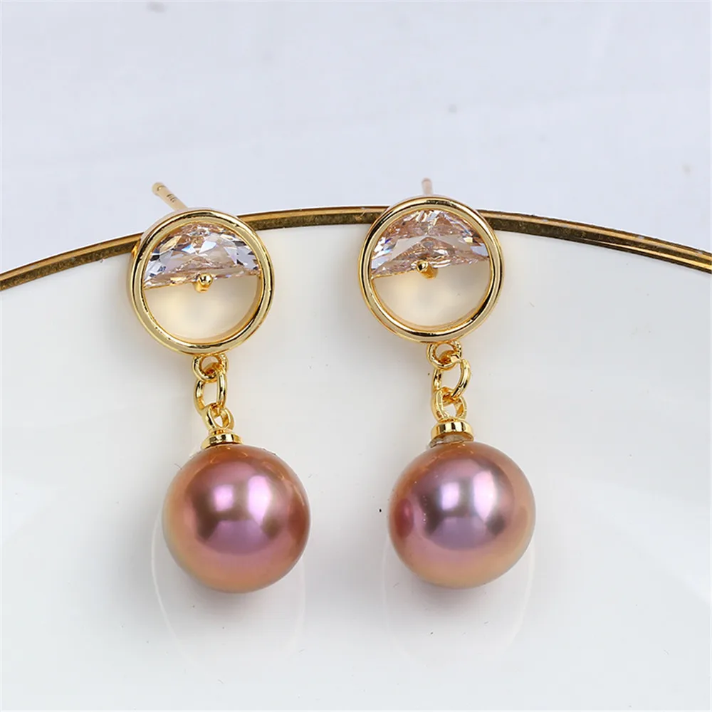 

S925 Silver Needle Exquisite Small Round Pearl Earrings 14K Package Gold Earrings Empty DIY Accessories Temperament Female