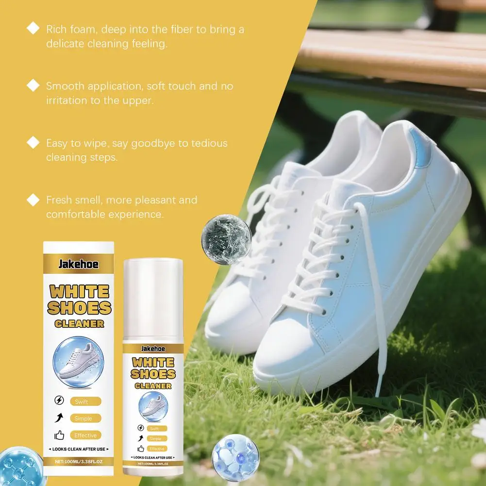 100ml White Shoes Cleaner Dry Cleaning Foam Waterless Stain Dirt Remover Anti-Yellowing Whitening Agent for Sneakers Leather