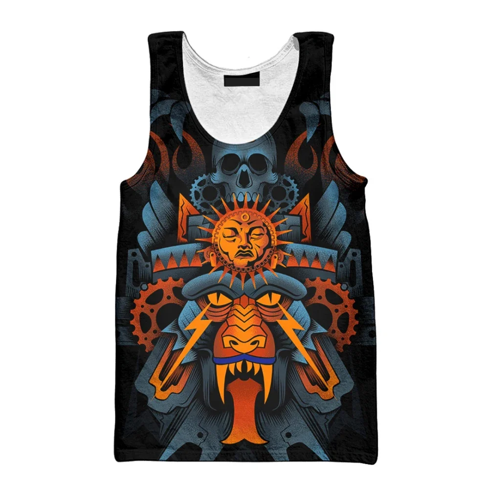 HX Fashion Men Tank Tops Mexican Aztec Tribal  3D Printed Vests Teens Boys Summer Sleeveless Vest Male Tops Gym Hombre