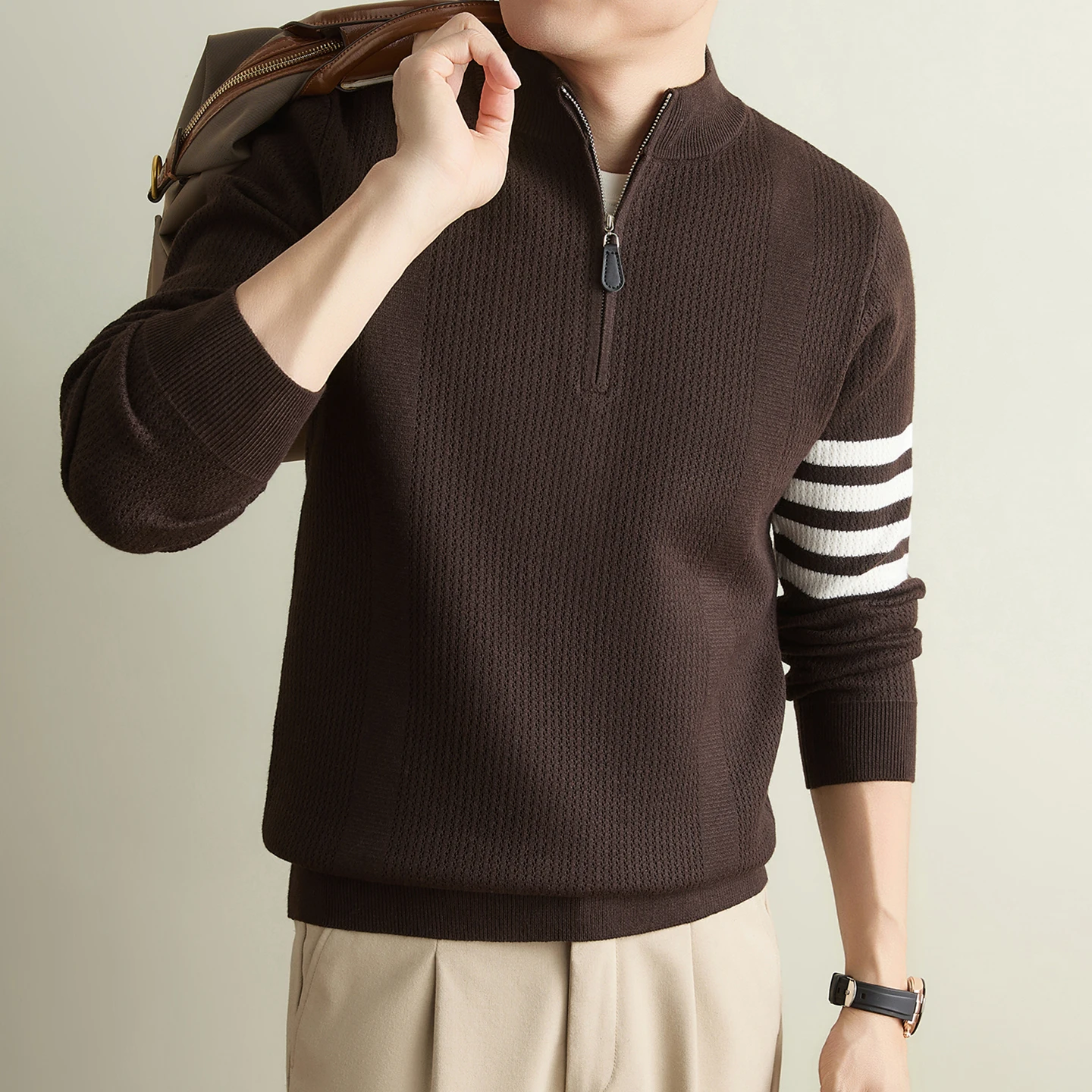 高品質なジッパー付き、ハイネックのセーター。メンズ向け、秋・ - Men'S Fashion Zip Sweater のレビューと価格