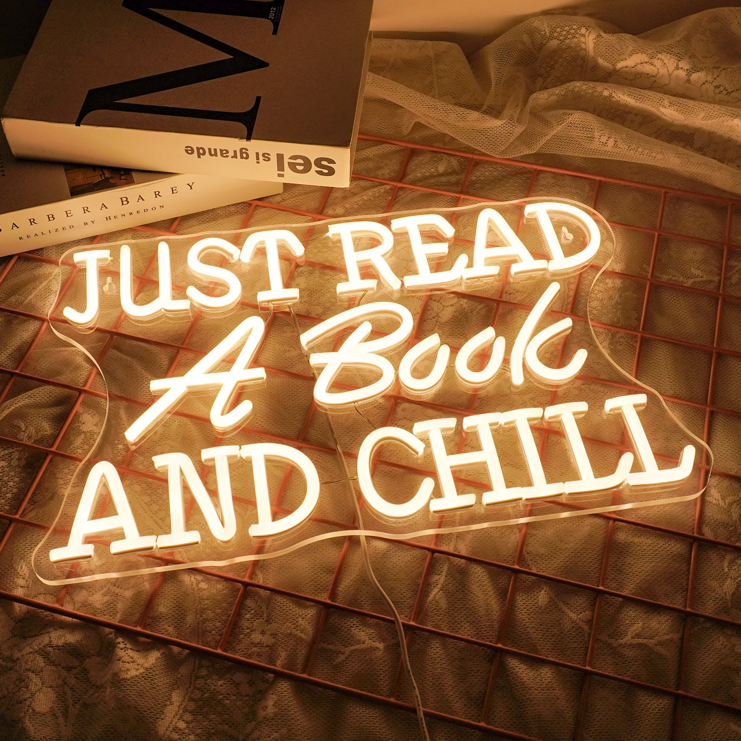 Just read a book and chill Neon Sign Warm Dimmable Led Light Up Sign For Bedroom Study Library Living Room Read Corner Decor