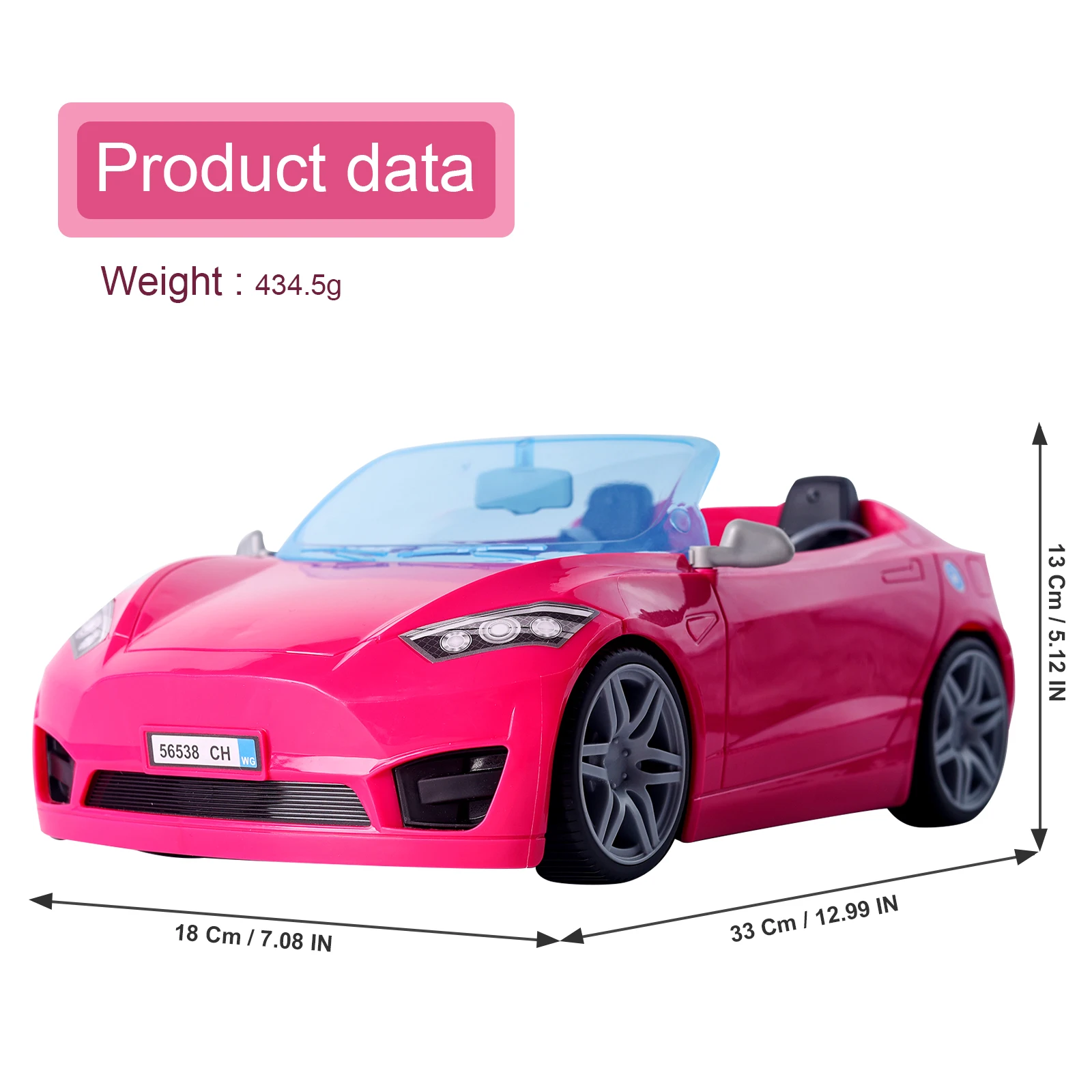 อุปกรณ์ตุ๊กตาของเล่นรถ Playset สีชมพูสดใสตุ๊กตาขนาดเปิดประทุน 2 ที่นั่งเข็มขัดนิรภัยและล้อกลิ้งรายละเอียดที่สมจริง