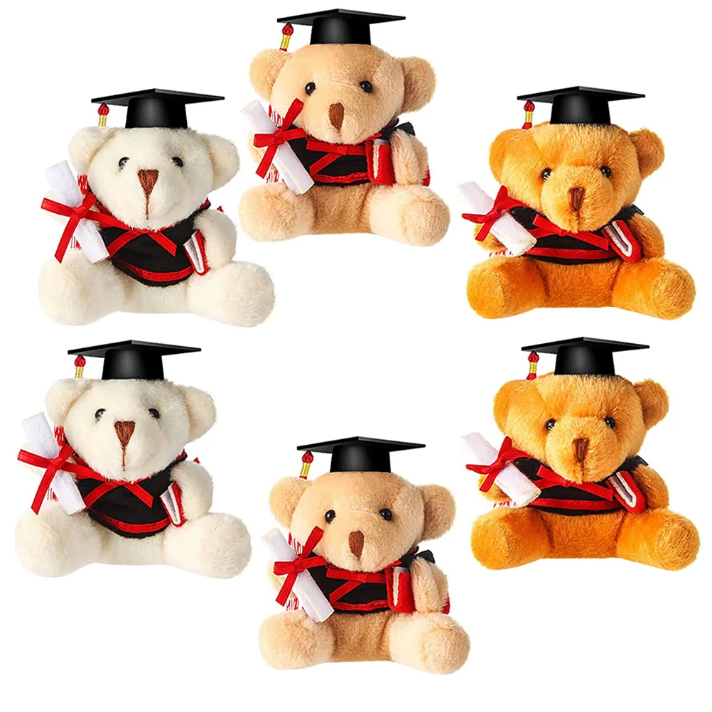 

6 Pcs Plush Graduation Bear Toy Baby Toys Stuffed Key Chain Animals Holder Fluffy Keychain Small Decor Student